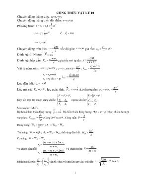 Công thức nâng cao Vật lí lớp 10